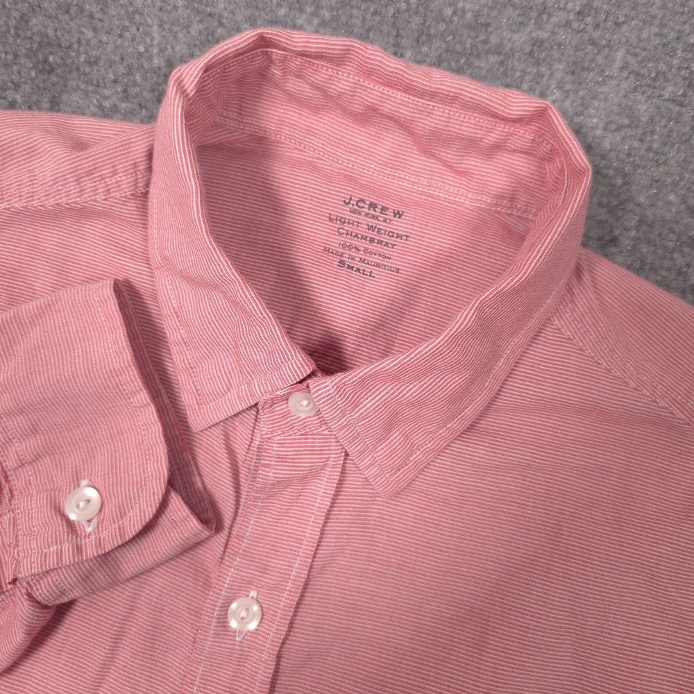 J Crew Light Weight Chambray Shirt Mens Small Pink Striped Button Up Pocket
